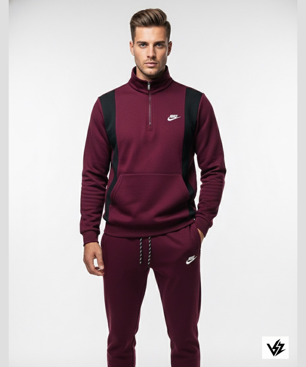 Maroon & Black Half-Zip Set
