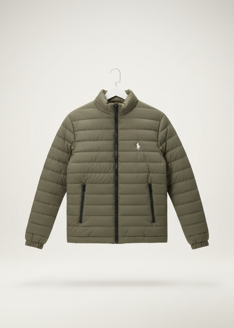 Modern Puffer Bomber Jacket with Faux Fur Collar - Olive