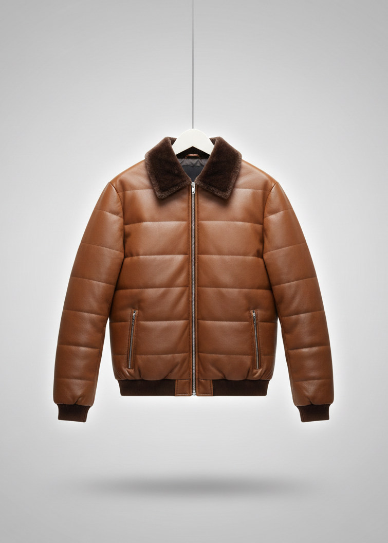 Refined Puffer Jacket with Stand Collar - Luxe Tan