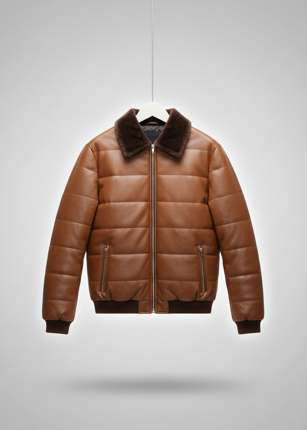 Refined Puffer Jacket with Stand Collar - Luxe Tan