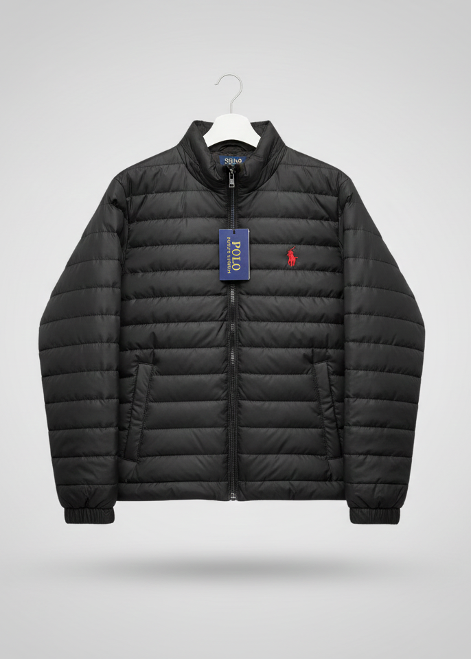 Sleek Black Padded Leather Bomber Jacket - High Grade